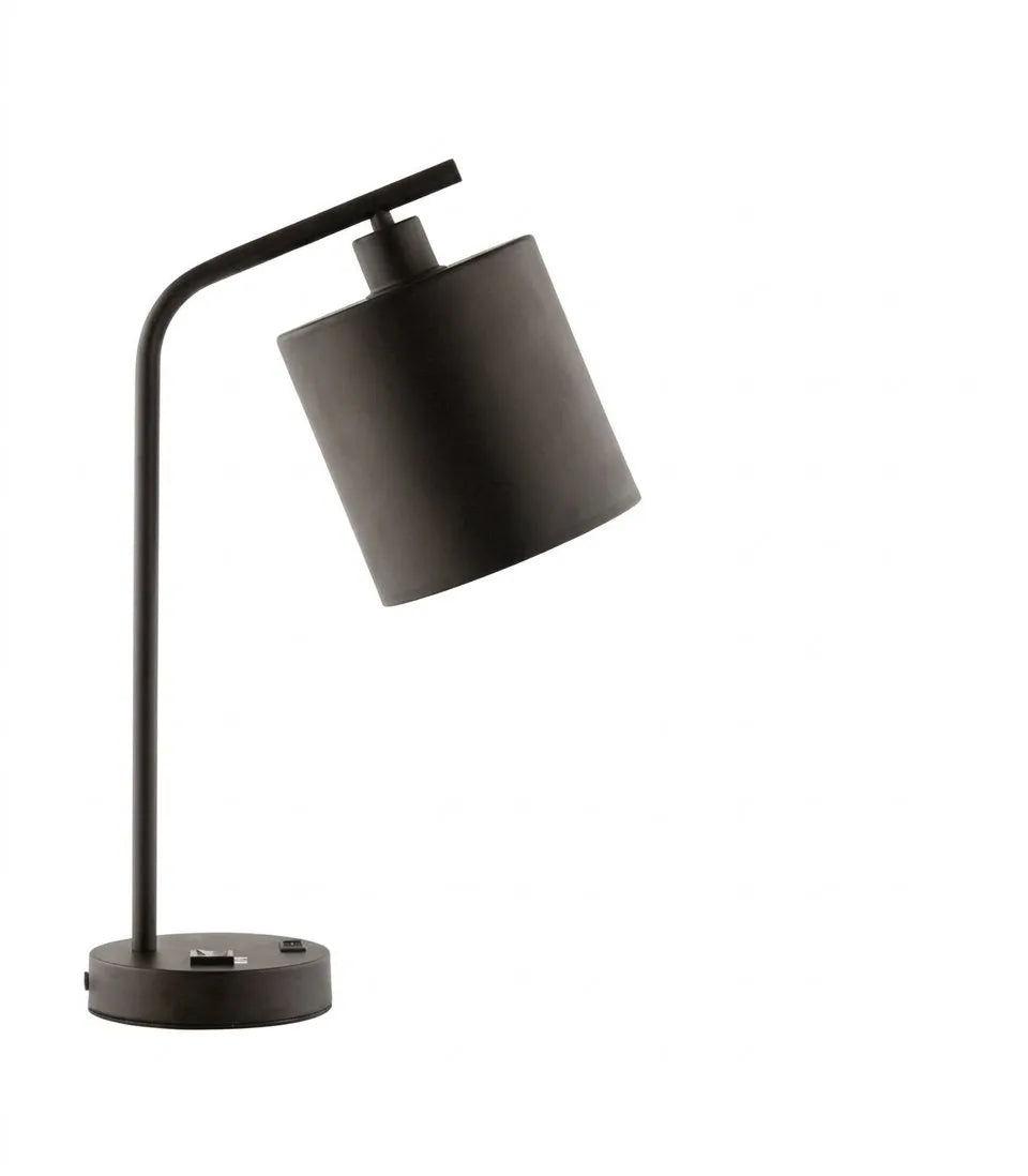 Black Adjustable Desk Lamp with Angled Shade and Round Base