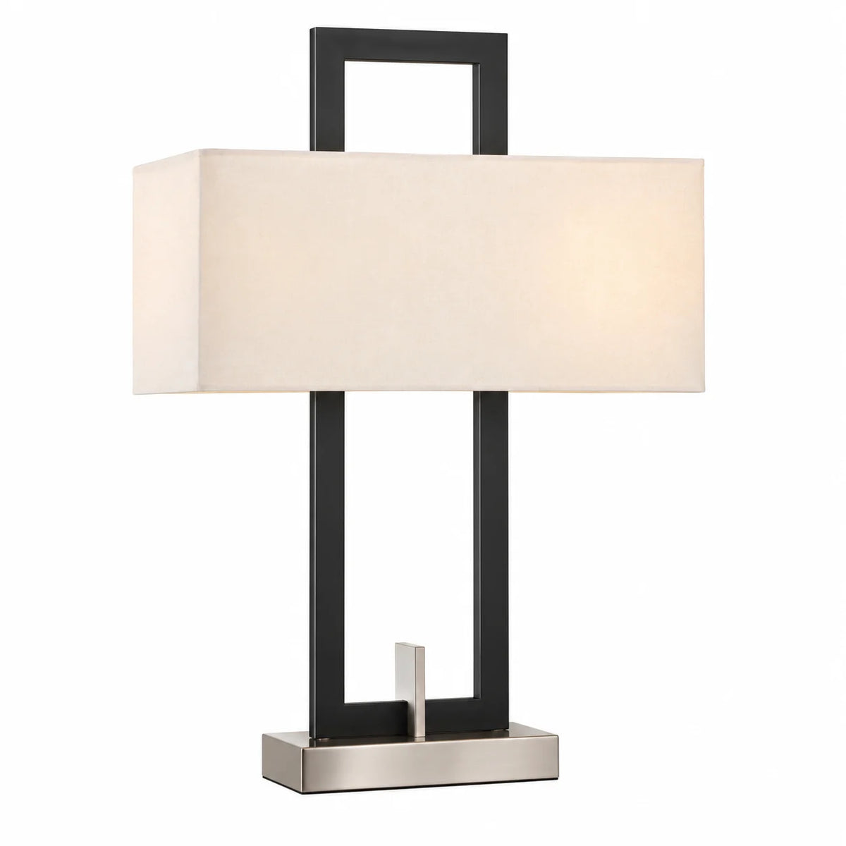 Modern Black Frame Table Lamp with White Rectangular Shade and Geometric Open-Top Design