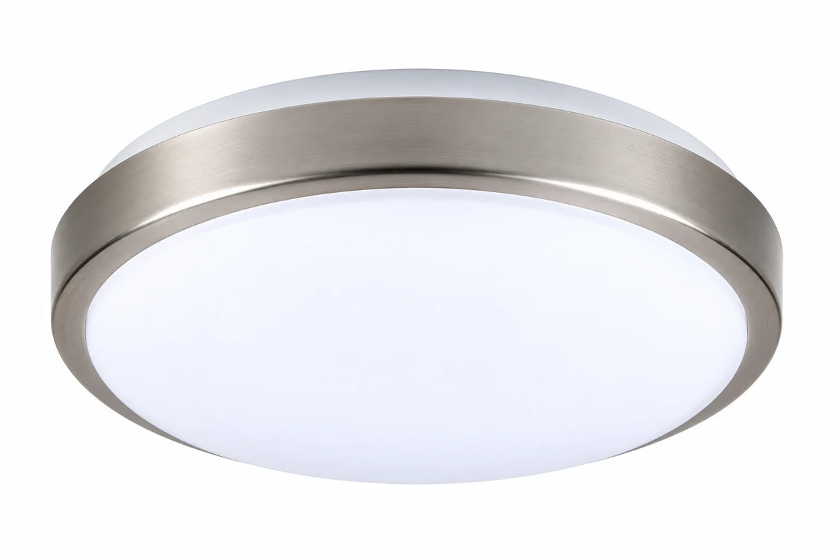 Modern Round Flush Mount Ceiling Light with Brushed Nickel Trim and White Diffuser