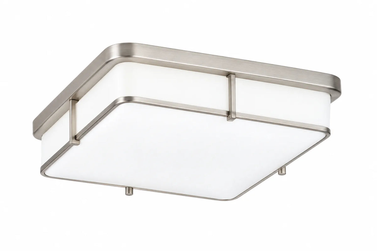 Modern Square Flush Mount Ceiling Light with White Diffuser and Brushed Nickel Open-Frame Trim