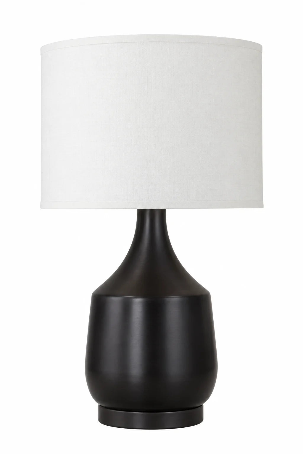 Modern Black Vase-Style Table Lamp with White Drum Shade and Rounded Base