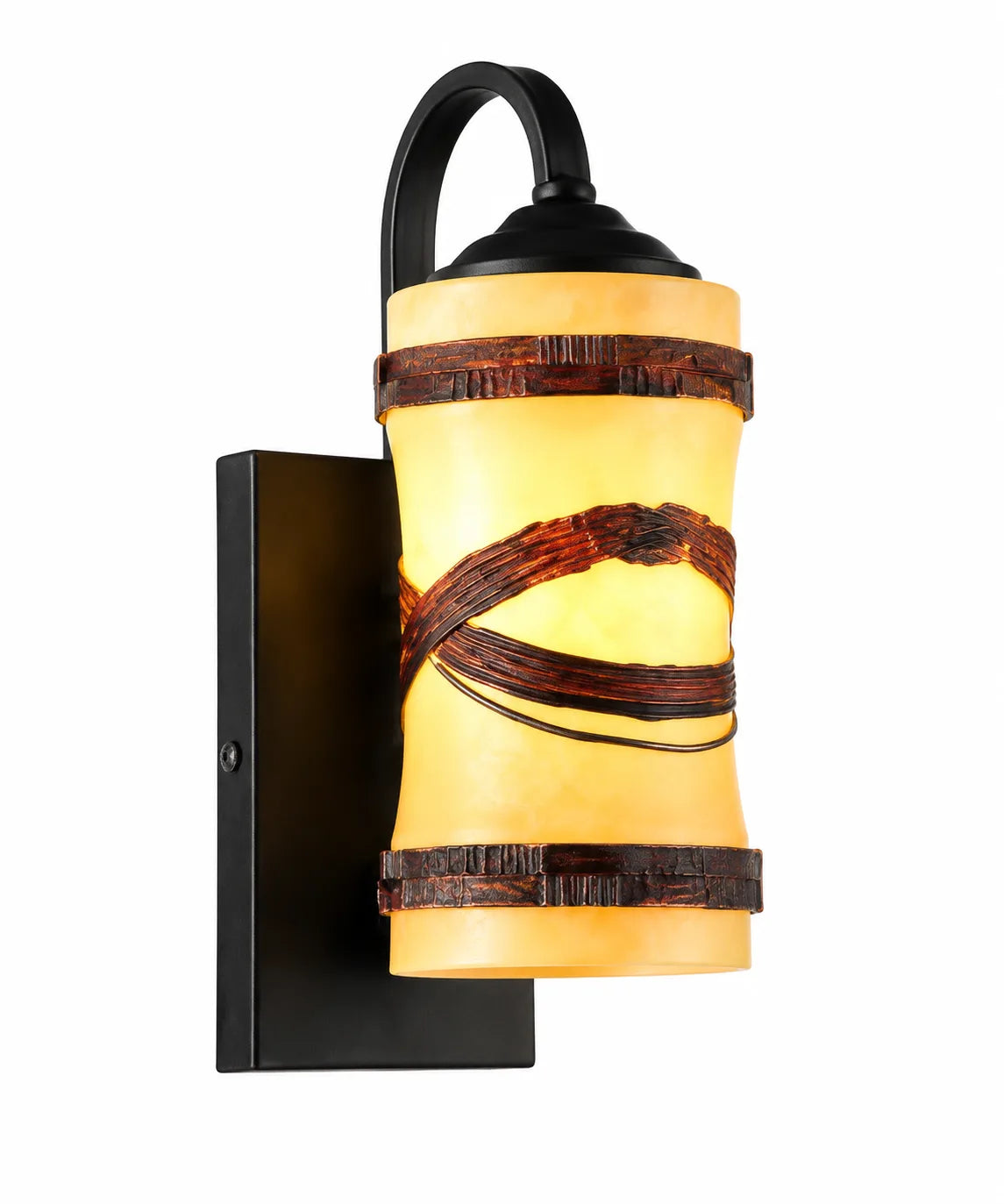Rustic Decorative Wall Lamp with Textured Glass Shade and Black Metal Frame