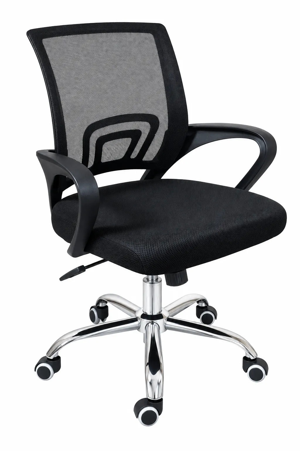 Black Mesh Mid-Back Office Chair with Padded Seat, Armrests and Chrome-Style Base