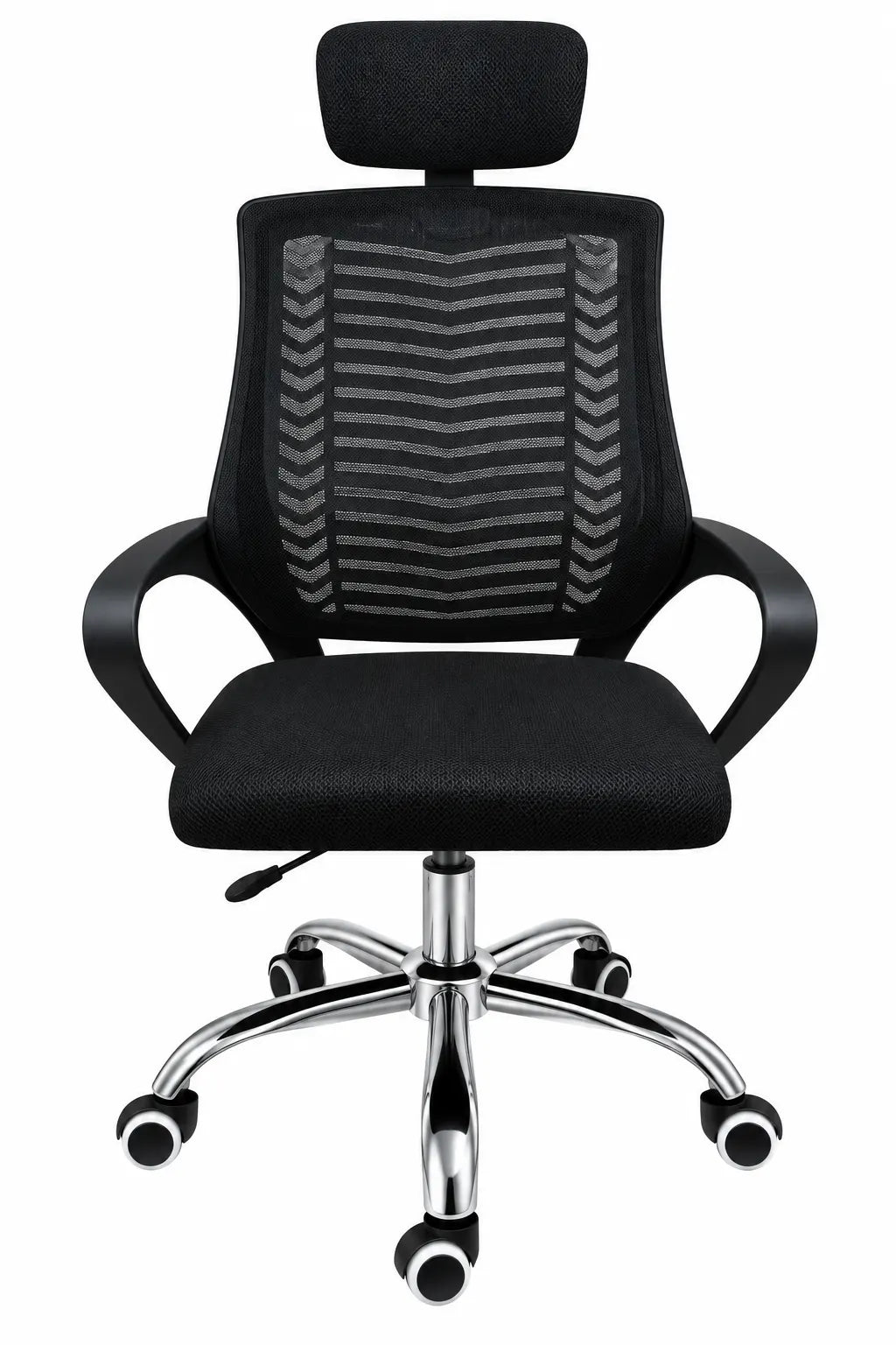 High-Back Mesh Office Chair with Headrest, Chevron Back Design and Chrome-Style Base