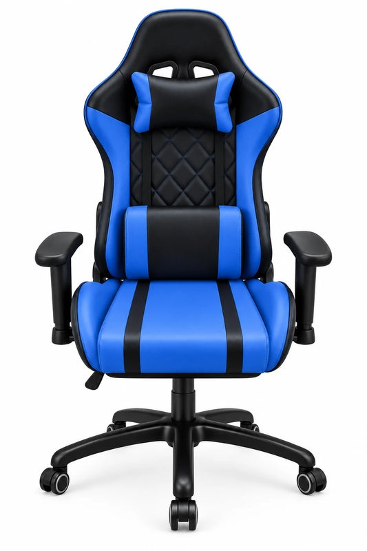 Quilted High-Back Gaming Chair with Lumbar Cushion, Headrest Pillow and Contrast Color Panels