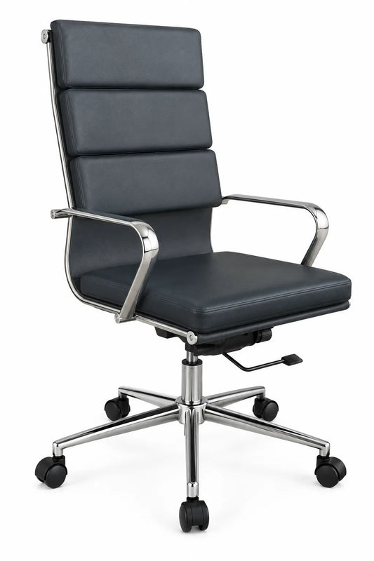 Padded High-Back Executive Office Chair with Segmented Backrest and Chrome-Style Base
