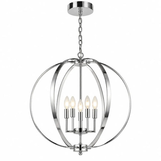 Chrome Orb Pendant Lamp with Candle-Style Lights – 3-Light and 5-Light Size Variants