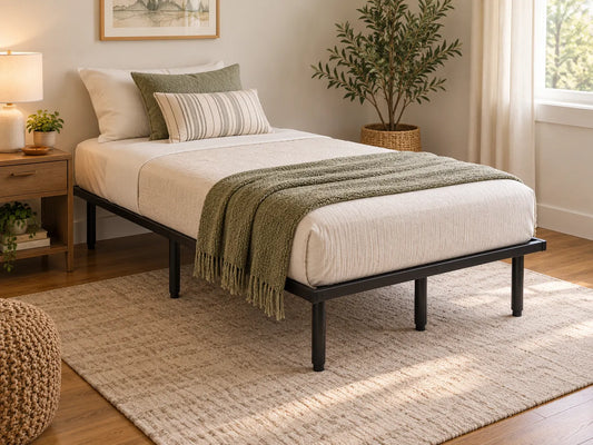 Heavy-Duty Black Steel Platform Bed Frame – 1,800 lbs Weight Capacity, 18-Inch Height