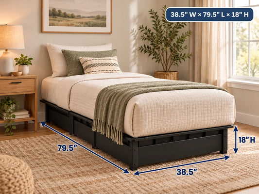 Heavy-Duty Steel Platform Bed Base, 1,800 lbs Weight Capacity, 18-Inch Height, Black Finish, Open Grid Support