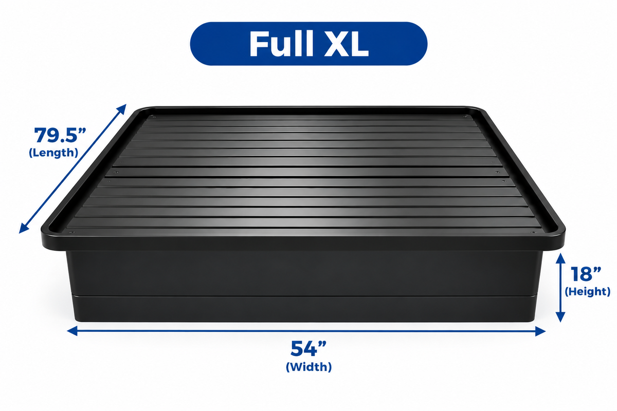 Black Steel Platform Bed Base with Horizontal Slat Support and Enclosed Side Panels with 1,800 lbs Weight Capacity, 18-Inch Height, Black Finish