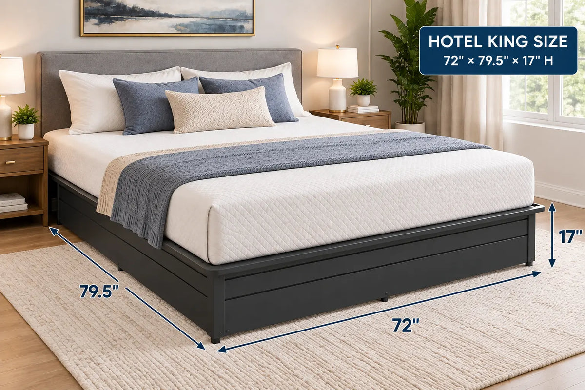 Black Steel Platform Bed Base, 2,500 lbs Weight Capacity, 17-Inch Height, Black Finish