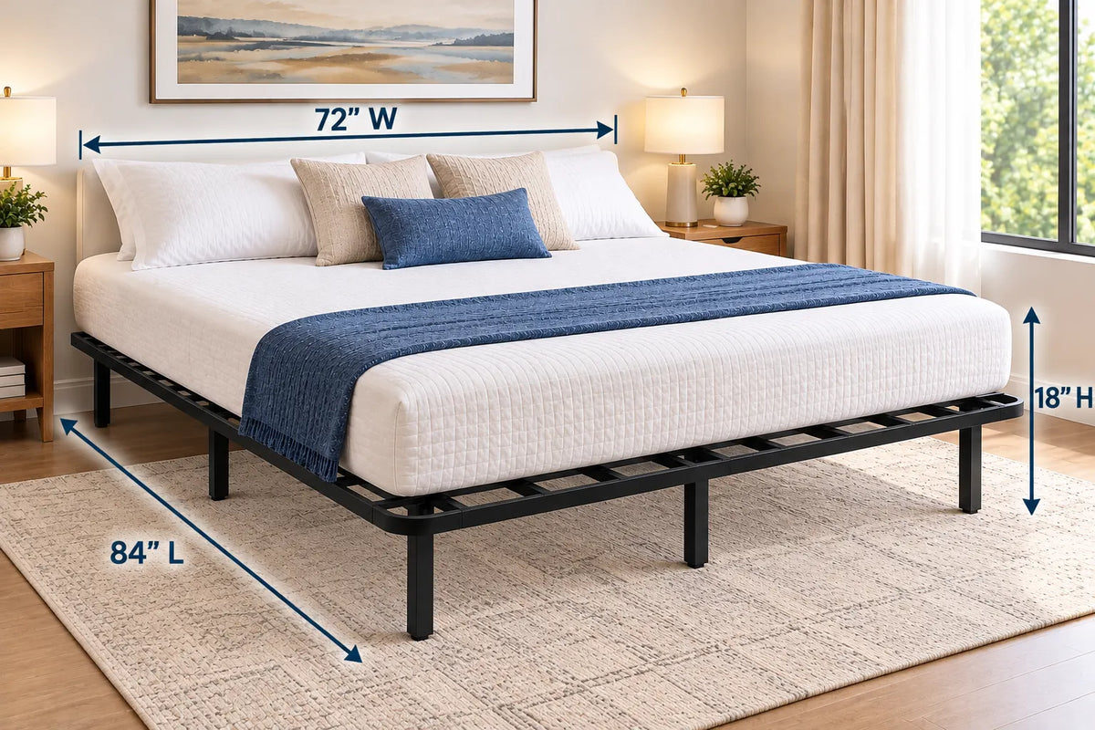 Heavy-Duty Black Steel Platform Bed Frame – 1,800 lbs Weight Capacity, 18-Inch Height