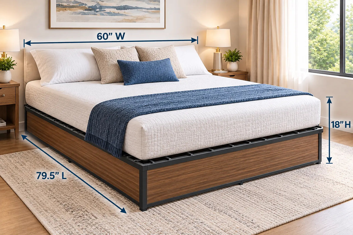 Heavy-Duty Steel Platform Bed Base with Wood-Look Finish – 1,800 lbs Weight Capacity, 18-Inch Height