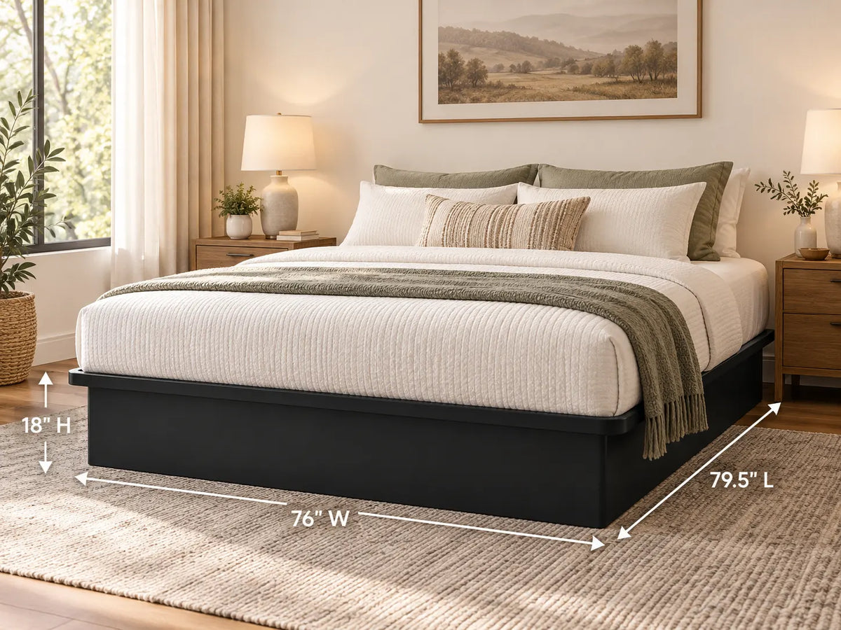 Black Metal Platform Bed Base with Solid Flat Top and Enclosed Side Panels with 1,800 lbs Weight Capacity, 18-Inch Height, Black Finish
