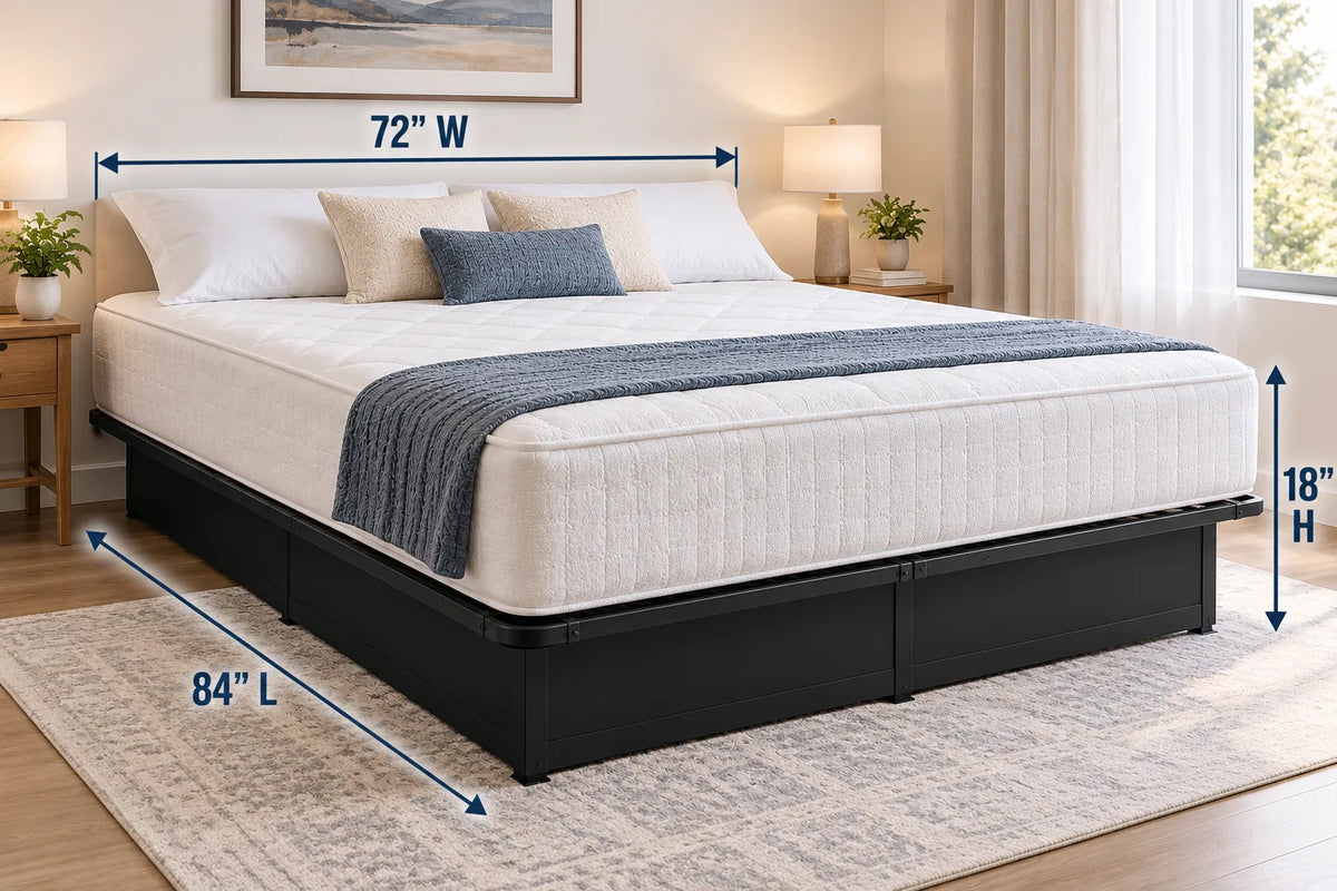 Heavy-Duty Steel Platform Bed Base, 1,800 lbs Weight Capacity, 18-Inch Height, Black Finish, Open Grid Support