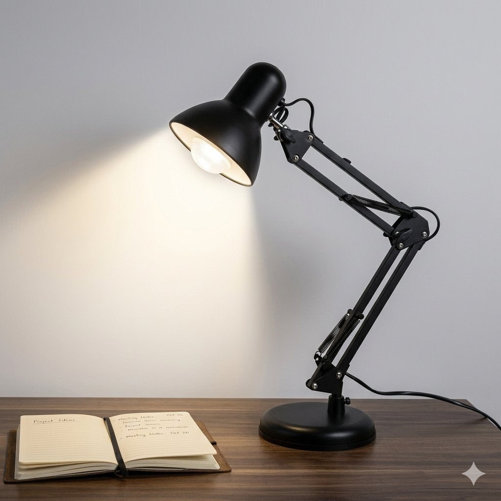 Adjustable Swing Arm Desk Lamp with Flexible Neck and Stable Base