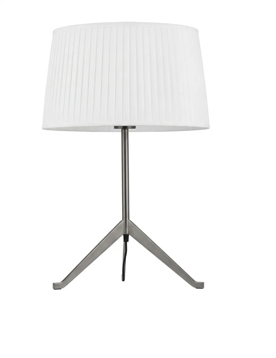 Modern Tripod Table Lamp with White Fabric Shade – Sculptural Metal Base Accent Light