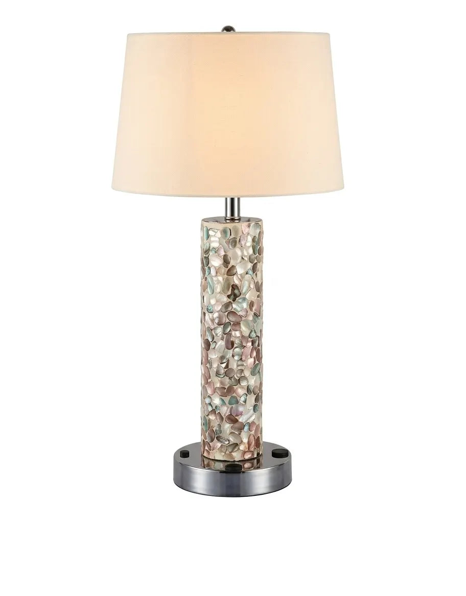 Decorative Table Lamp with Textured Glass Base & Fabric Shade – Elegant Accent Light
