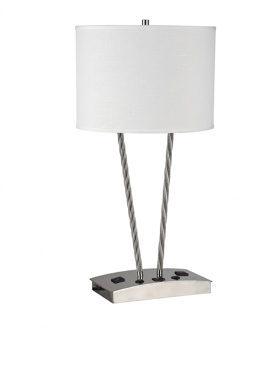 Modern V-Frame Table Lamp with White Fabric Shade – Contemporary Metal Accent Light
