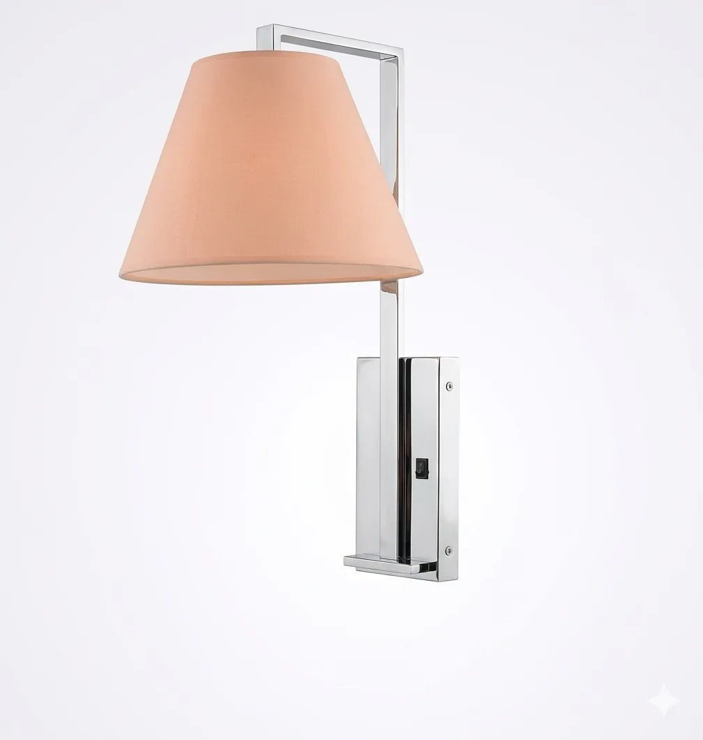 Single-Light Wall Lamp with Fabric Shade – Modern Metallic Finish and Rectangular Wall Plate