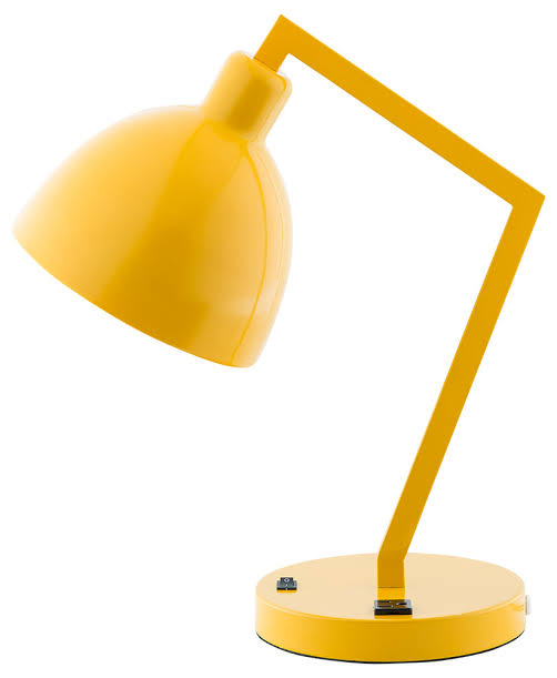 Yellow Adjustable Swing Arm Desk Lamp with Round Base and Directional Shade