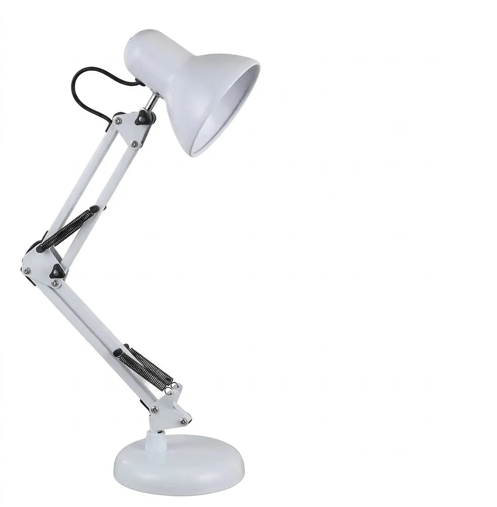 Adjustable White Swing Arm Desk Lamp with Flexible Neck and Round Base