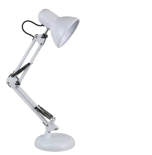 Adjustable White Swing Arm Desk Lamp with Flexible Neck and Round Base