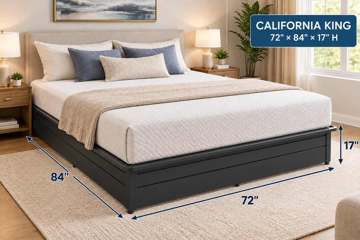 Black Steel Platform Bed Base, 2,500 lbs Weight Capacity, 17-Inch Height, Black Finish