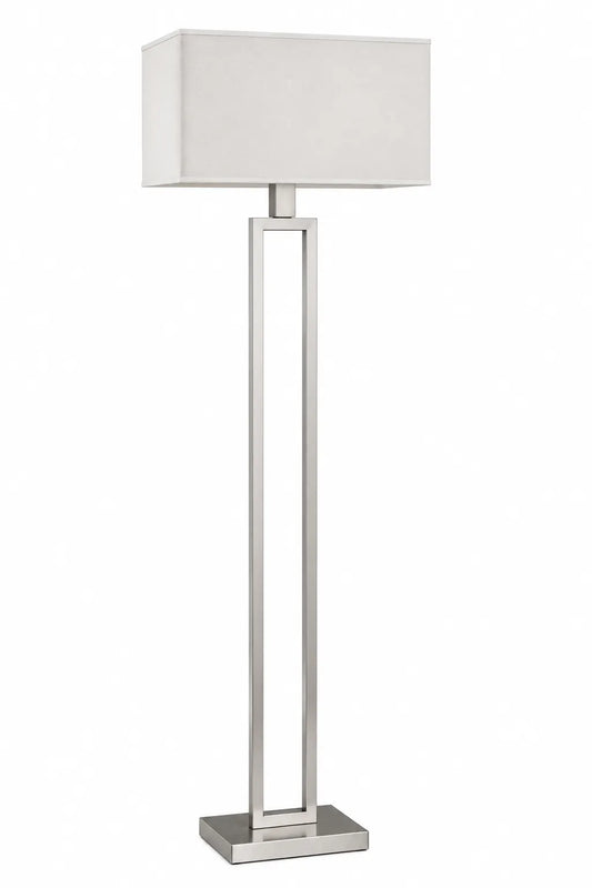 Modern Rectangular Shade Floor Lamp – Slim Double-Post Standing Lamp for Living Room, Bedroom & Office