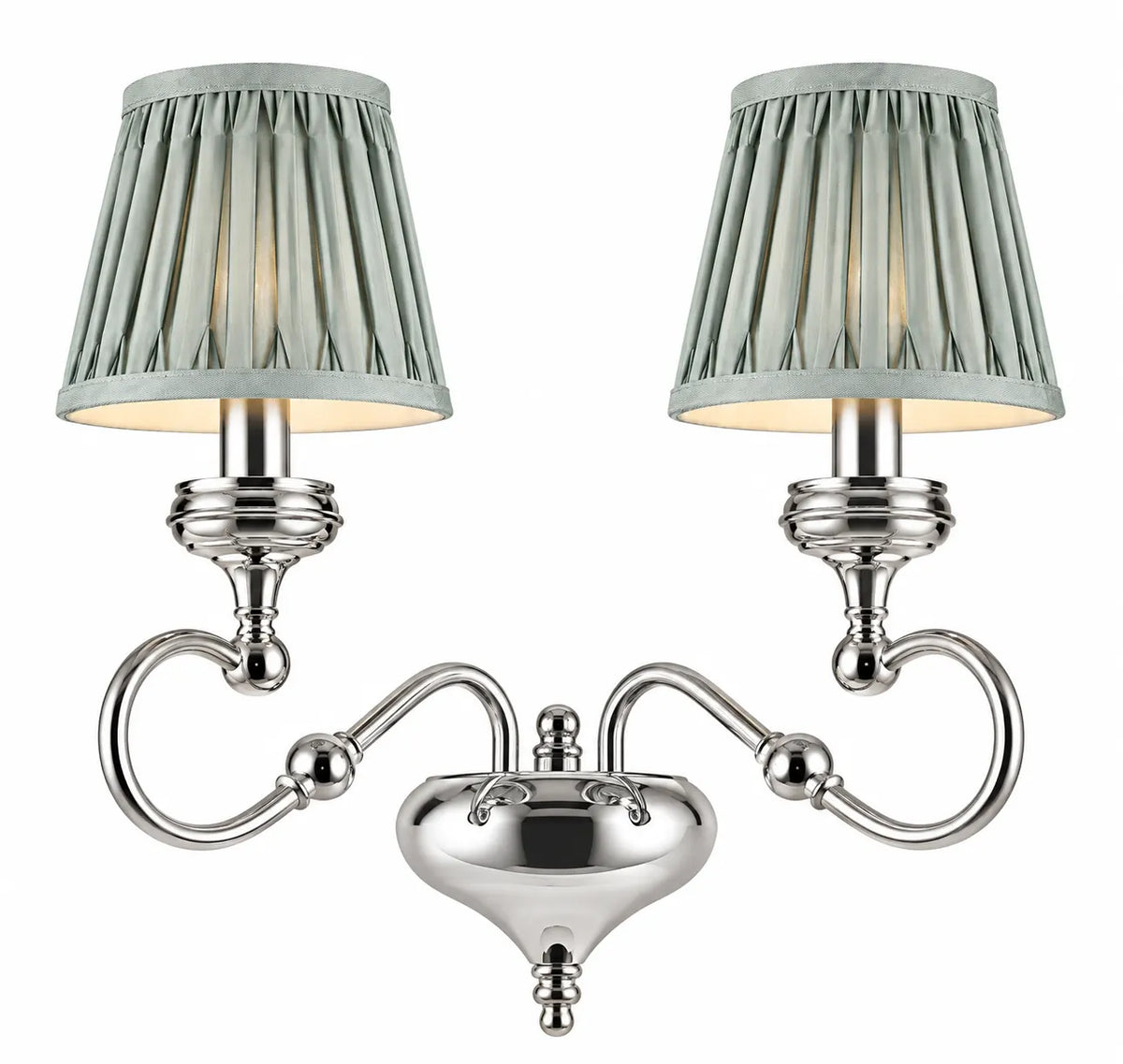 Silver 2-Light Wall Lamp with Fabric Shades and Curved Arms
