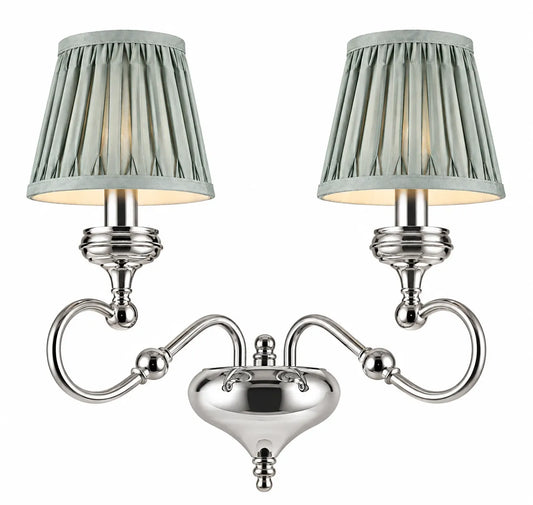 Silver 2-Light Wall Lamp with Fabric Shades and Curved Arms