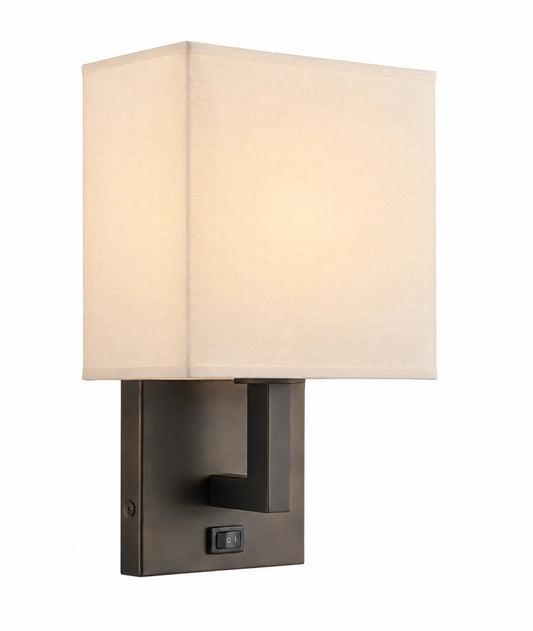 Dark Bronze Single-Light Wall Sconce with White Rectangular Shade and Built-In Switch