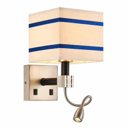 Modern Wall Sconce with Square Striped Shade and Adjustable Reading Light
