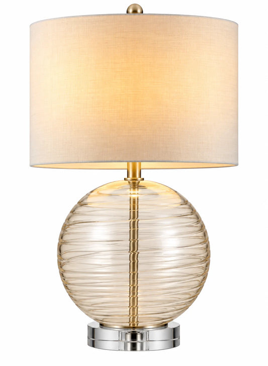 Clear Glass-Style Globe Table Lamp with White Drum Shade and Textured Round Base
