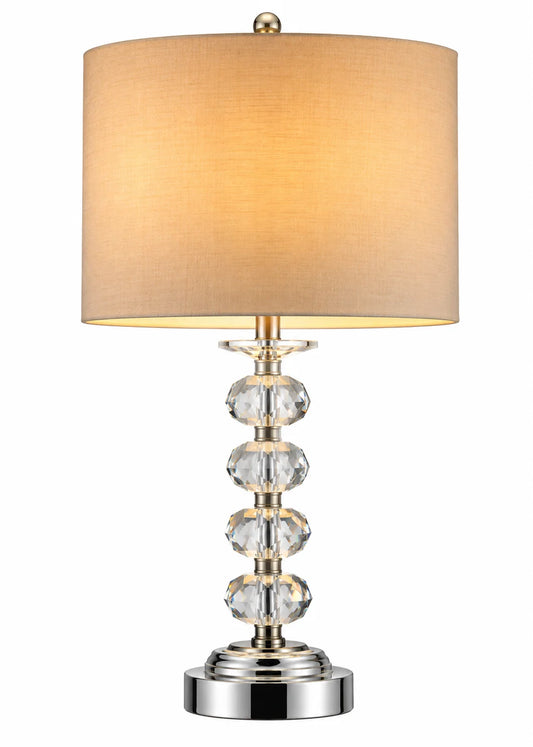 Crystal-Style Stacked Orb Table Lamp with White Drum Shade and Chrome Base