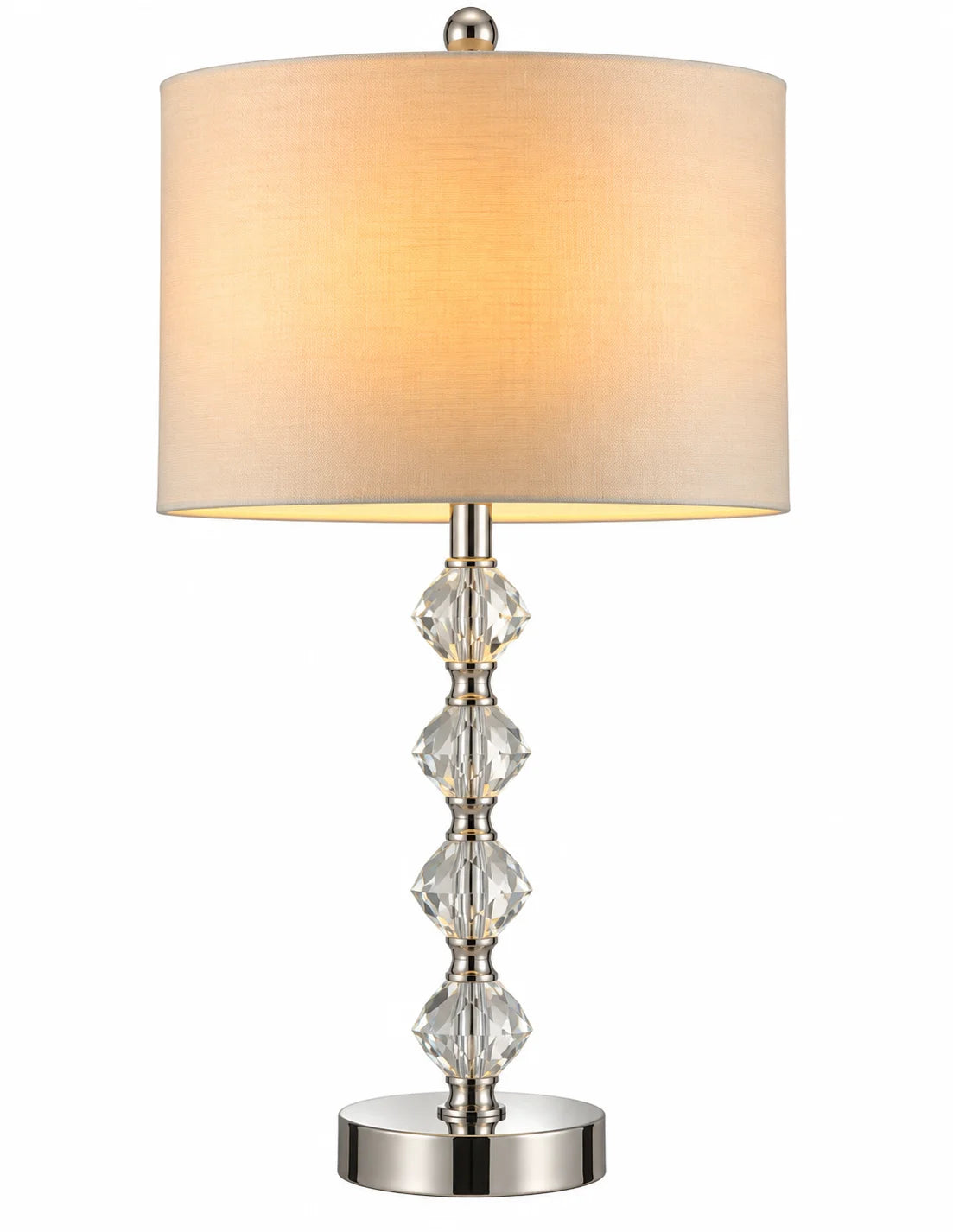 Crystal-Style Stacked Table Lamp with White Drum Shade and Chrome Base