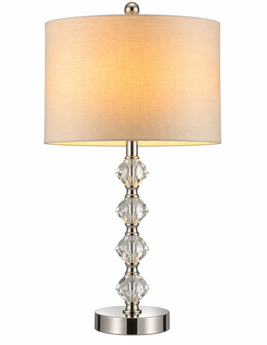 Crystal-Style Stacked Table Lamp with White Drum Shade and Chrome Base