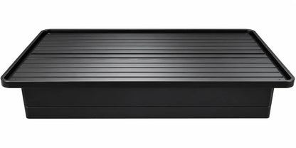 Black Steel Platform Bed Base with Horizontal Slat Support and Enclosed Side Panels with 1,800 lbs Weight Capacity, 18-Inch Height, Black Finish