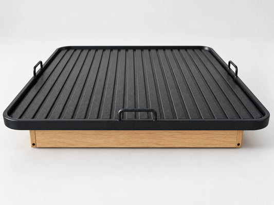 Black Steel Platform Bed Base with Ribbed Slat Deck and Brown Enclosed Base, 18-Inch Height, Black Finish