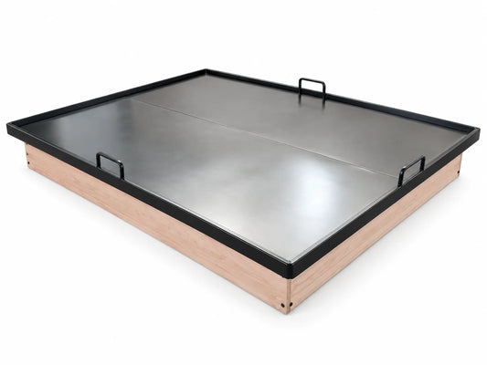 Black Metal Platform Bed Base with Solid Flat Deck and Brown Enclosed Side Panels ,18-Inch Height, Black Finish