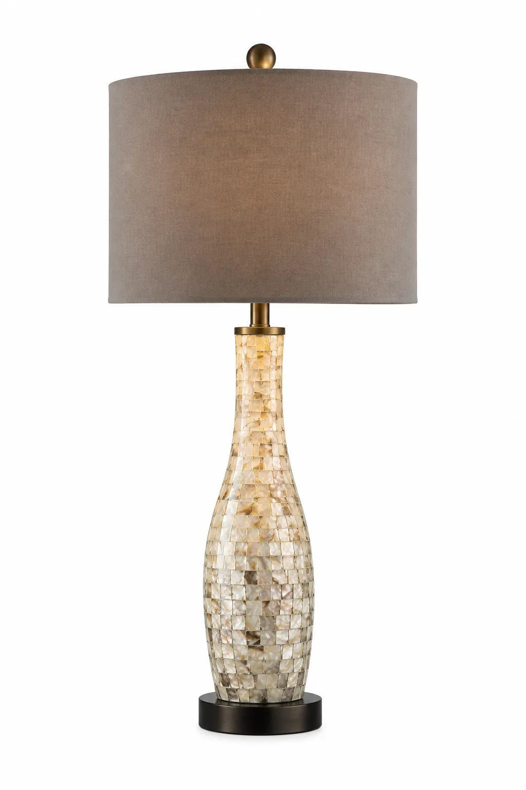 Mosaic Glass-Style Table Lamp with Dark Drum Shade and Sculpted Vase Base
