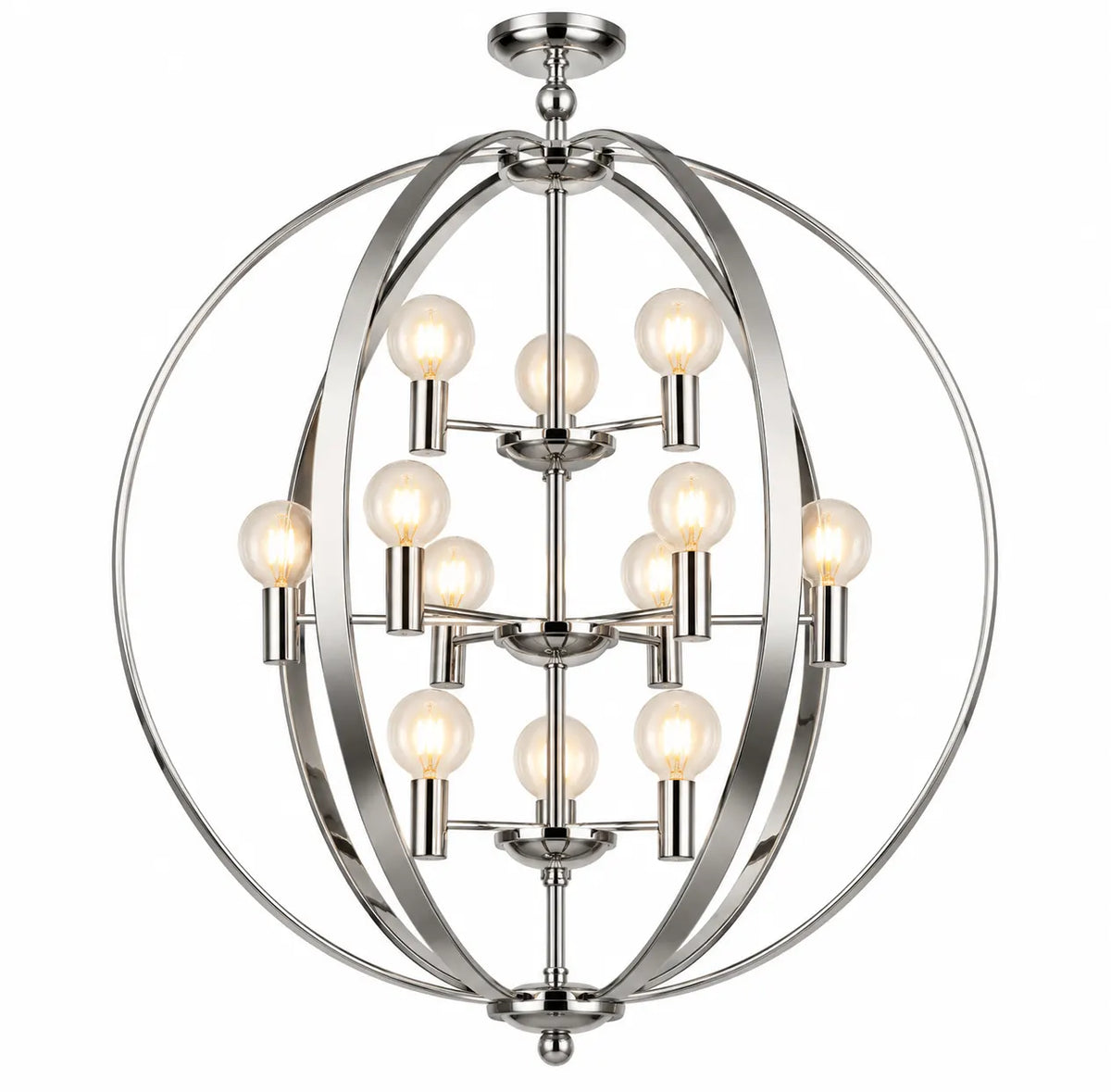 Chrome Multi-Light Orb Pendant Lamp with Globe-Style Lights and Open Spherical Frame