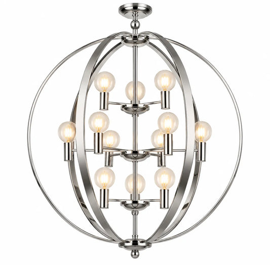 Chrome Multi-Light Orb Pendant Lamp with Globe-Style Lights and Open Spherical Frame