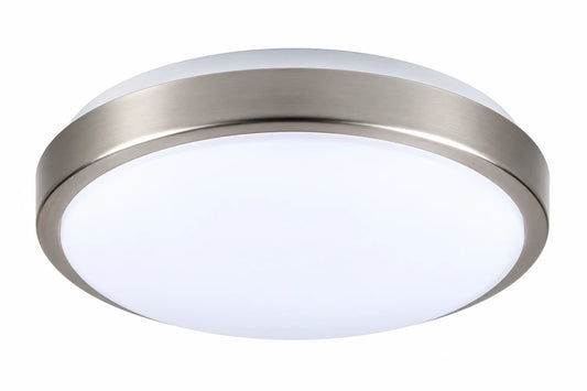 Modern Round Flush Mount Ceiling Light with Brushed Nickel Trim and White Diffuser