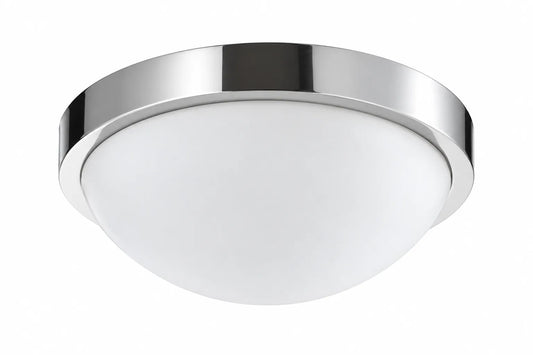 Chrome Round Flush Mount Ceiling Light with White Dome Diffuser and Polished Metal Rim
