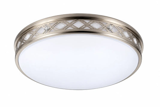 Decorative Chrome Round Flush Mount Ceiling Light with White Diffuser and Cutout Ring Trim