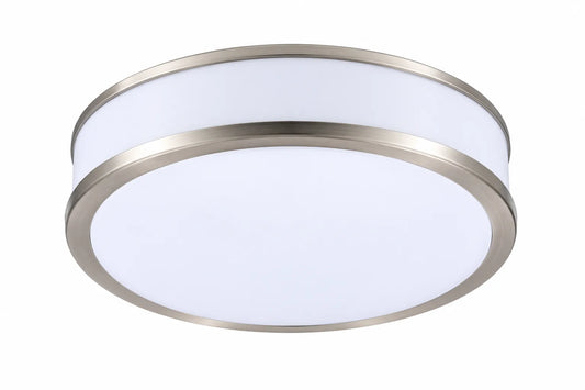 Modern Round Flush Mount Ceiling Light with White Diffuser and Brushed Nickel Double-Ring Trim