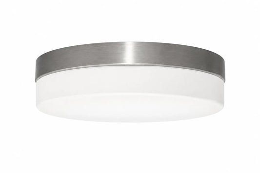 Modern Round Flush Mount Ceiling Light with Brushed Nickel Band and White Diffuser