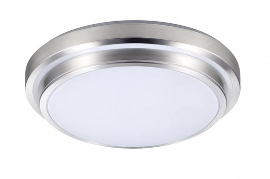 Brushed Nickel Round Flush Mount Ceiling Light with White Diffuser and Stepped Ring Trim