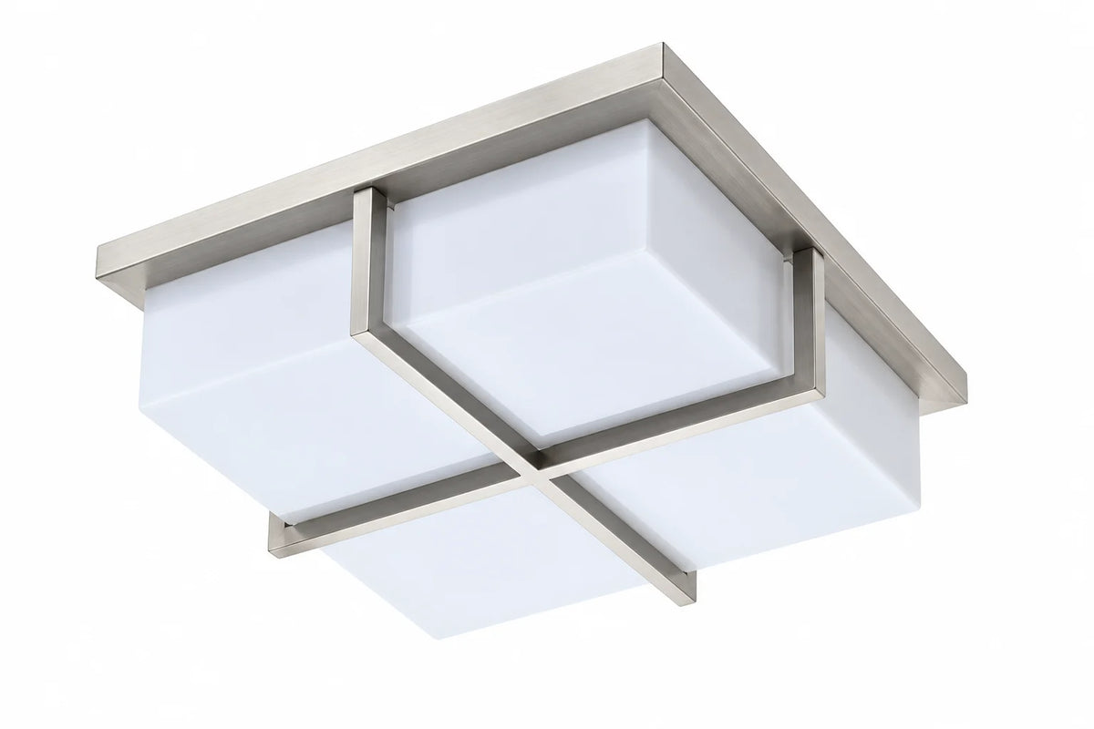Modern Square Flush Mount Ceiling Light with Frosted Panels and Cross-Frame Metal Detail